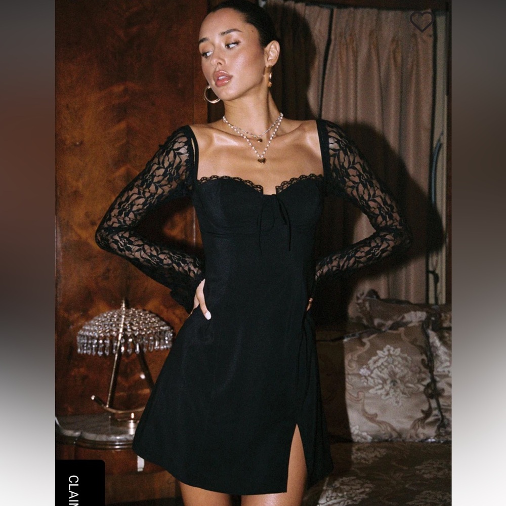ASHWOOD LACE SLEEVE MINI DRESS BLACK Princess Polly